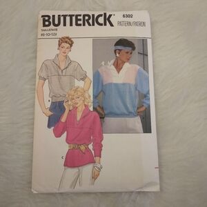 BUTTERNICK 6302 SZ 8-10-12 Misses ¼-zip Loose Fitting Pull Over Top, 1980s